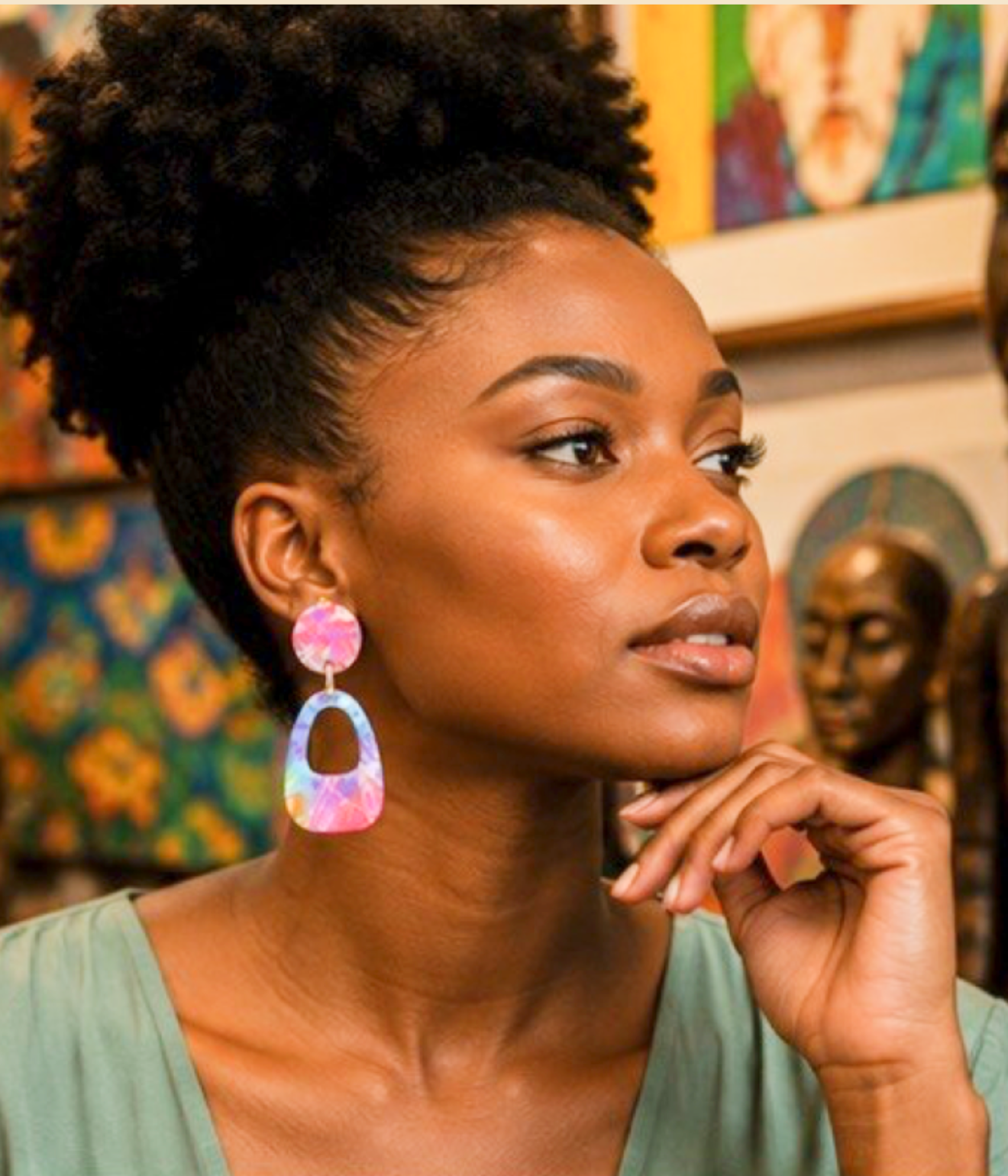 Multicolor Abstract Geometric Clip-On Drop Earrings