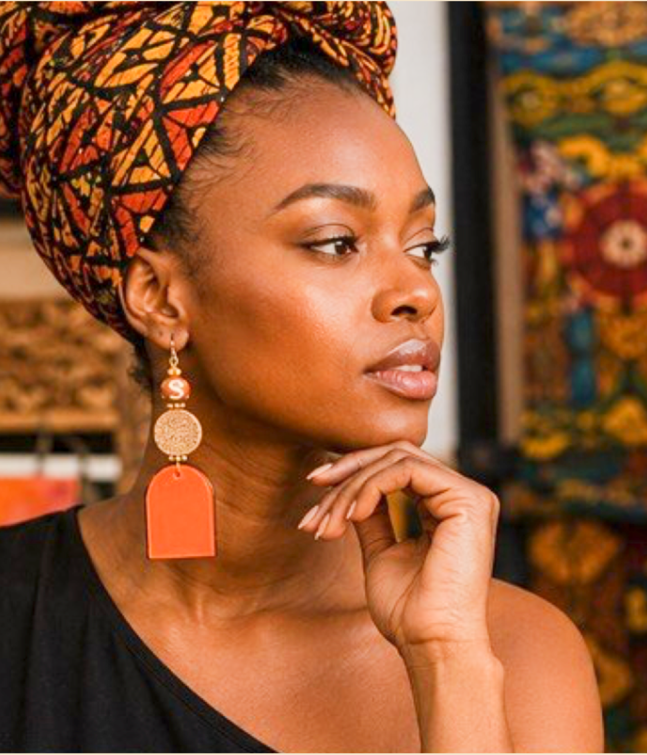 Burnt Orange & Wood Artisan Drop Earrings