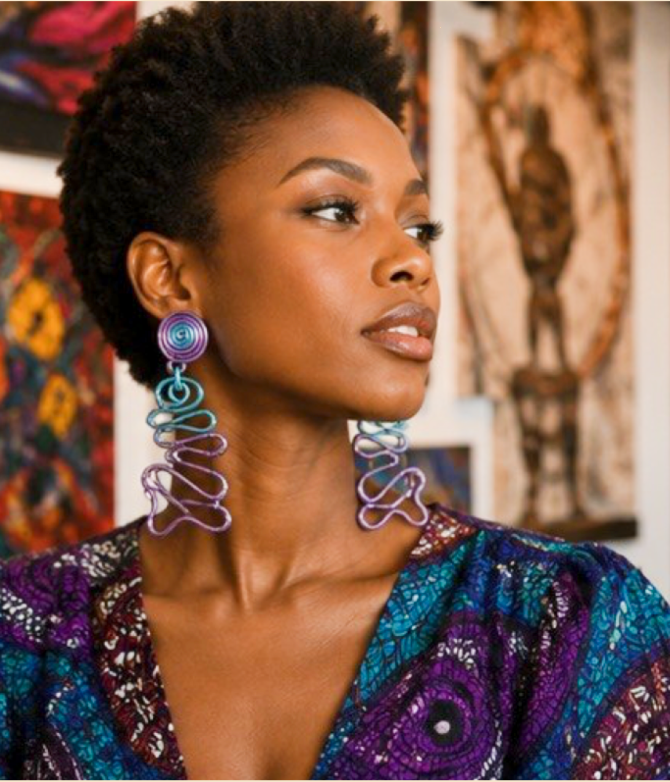Purple & Turquoise Sculptural Wire Clip-On Earrings