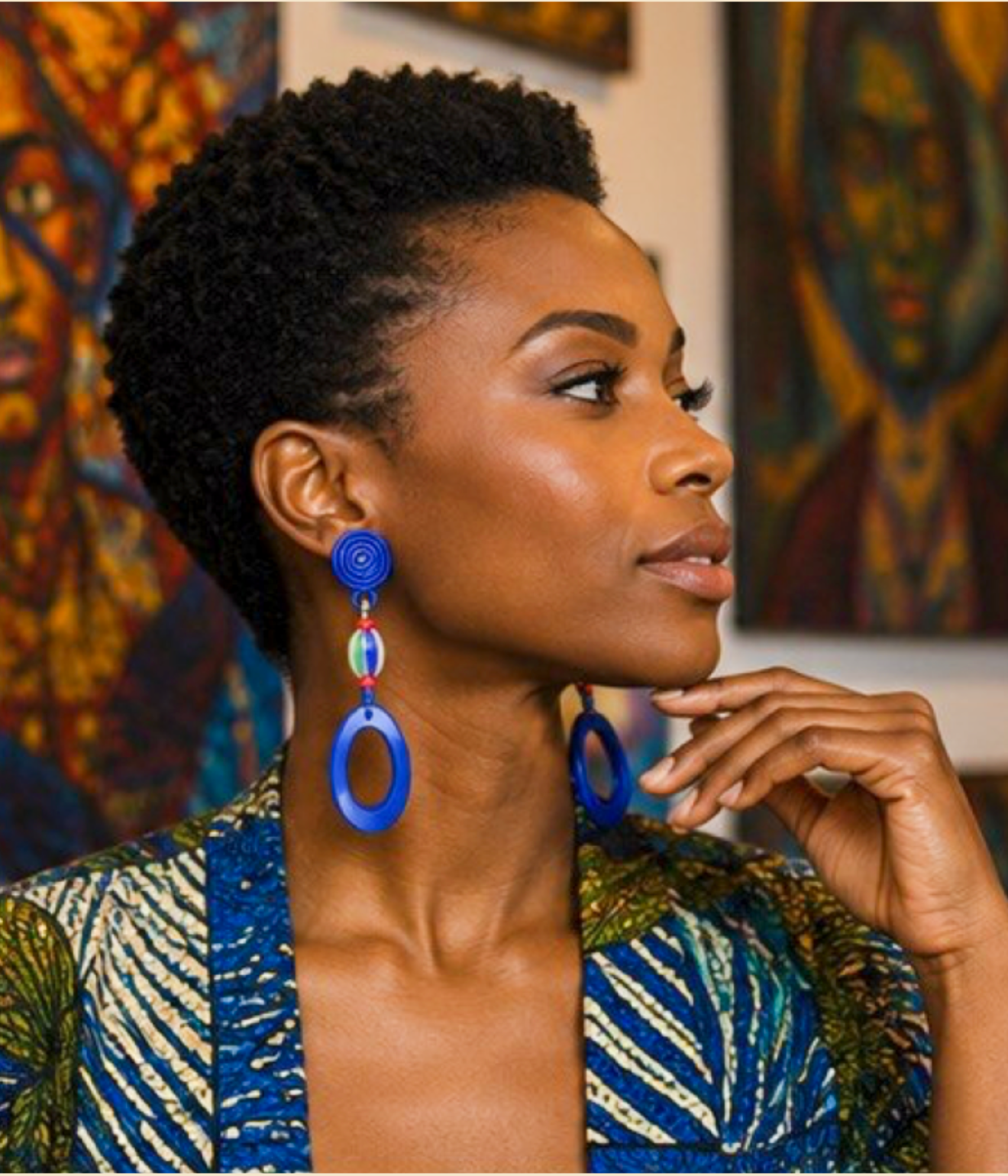 Cobalt Blue Spiral & Beaded Clip-On Drop Earrings