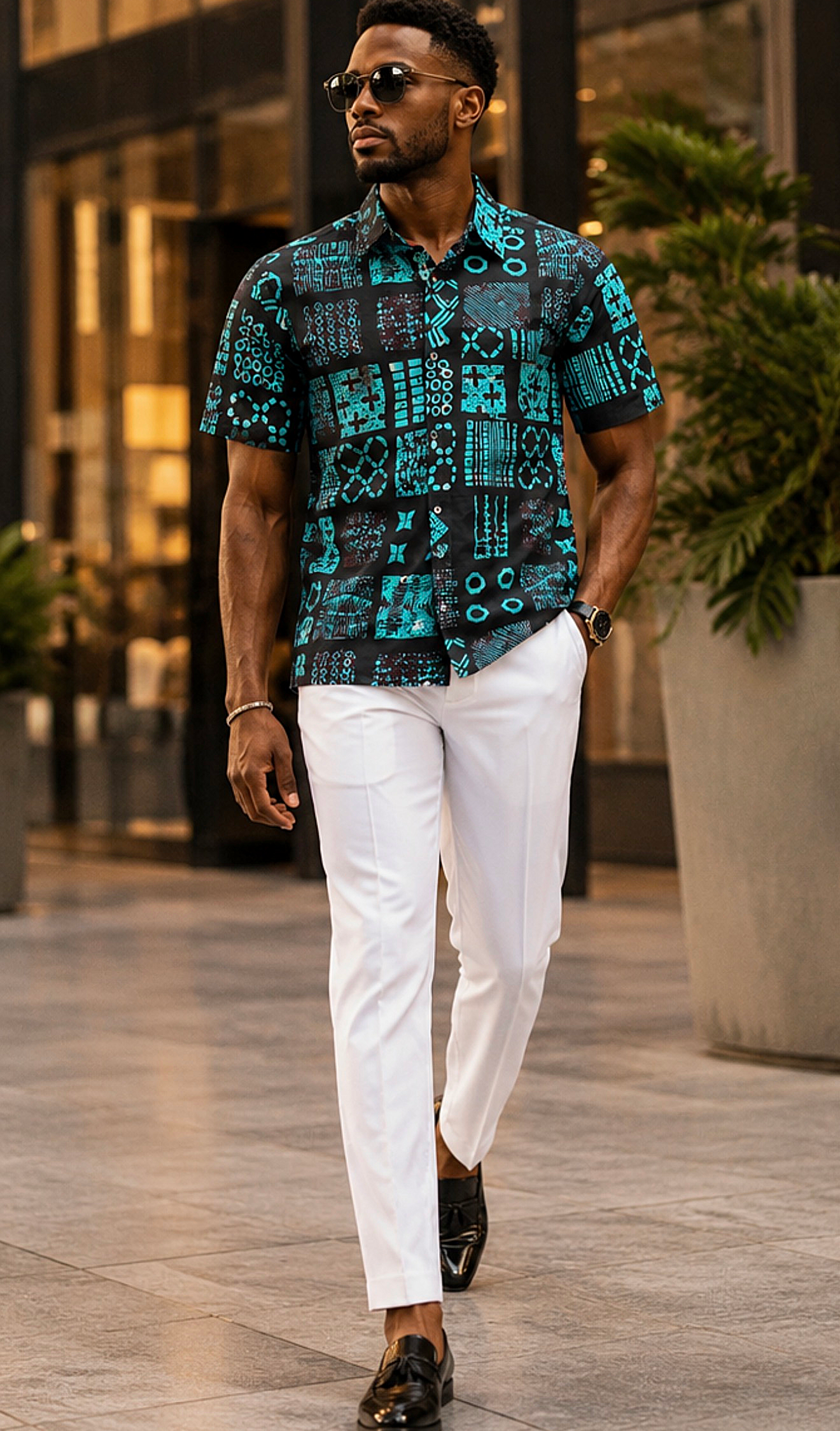 Men’s African Print Short-Sleeve Shirt