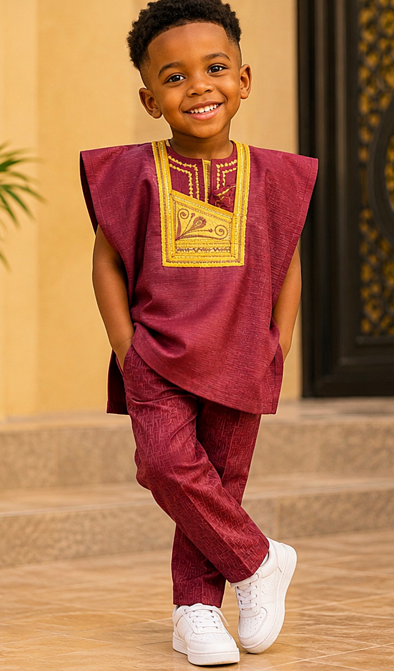 Boys’ Traditional African Embroidered Two-Piece Outfit
