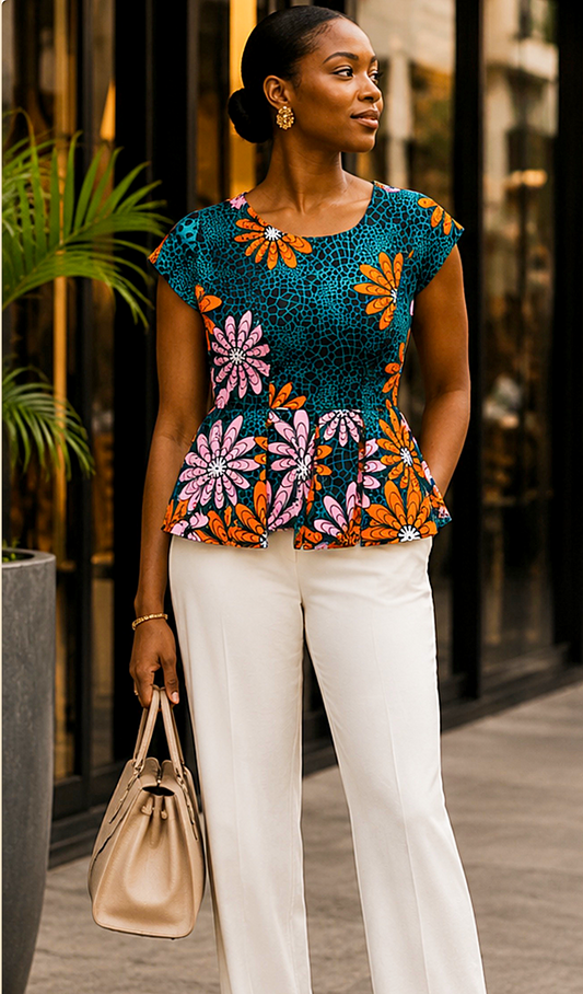 Women’s African Print Peplum Top