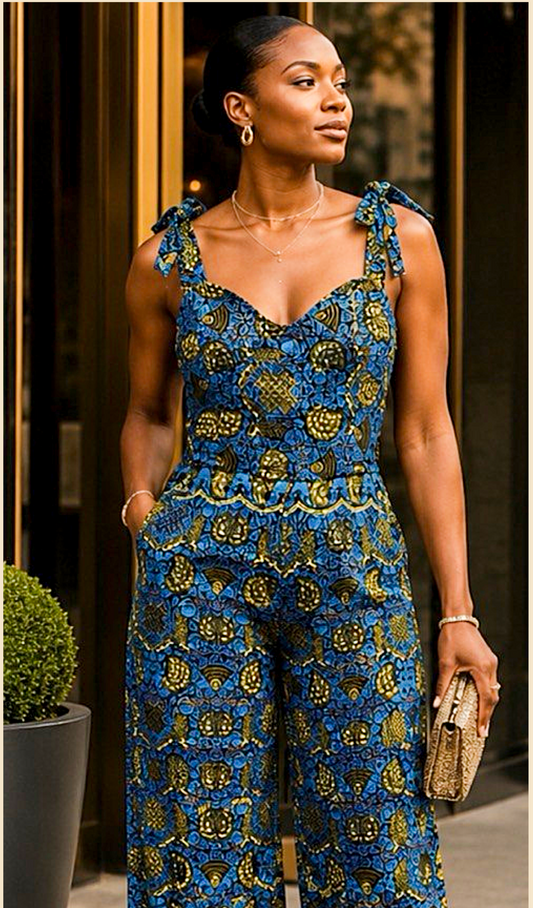Women’s African Print Wide-Leg Jumpsuit