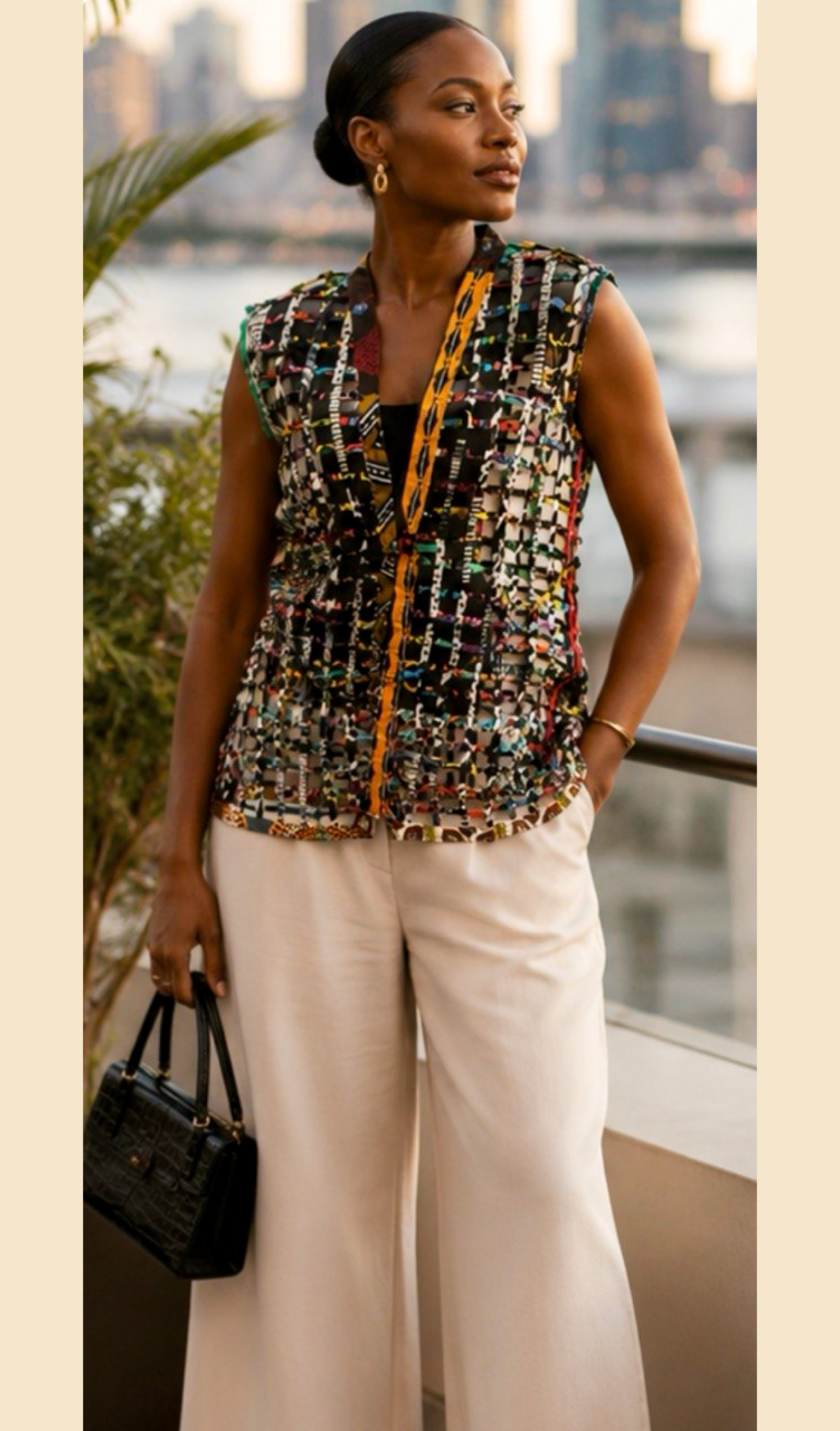 Women’s African Patchwork Open-Front Vest – Multicolor Statement Layer