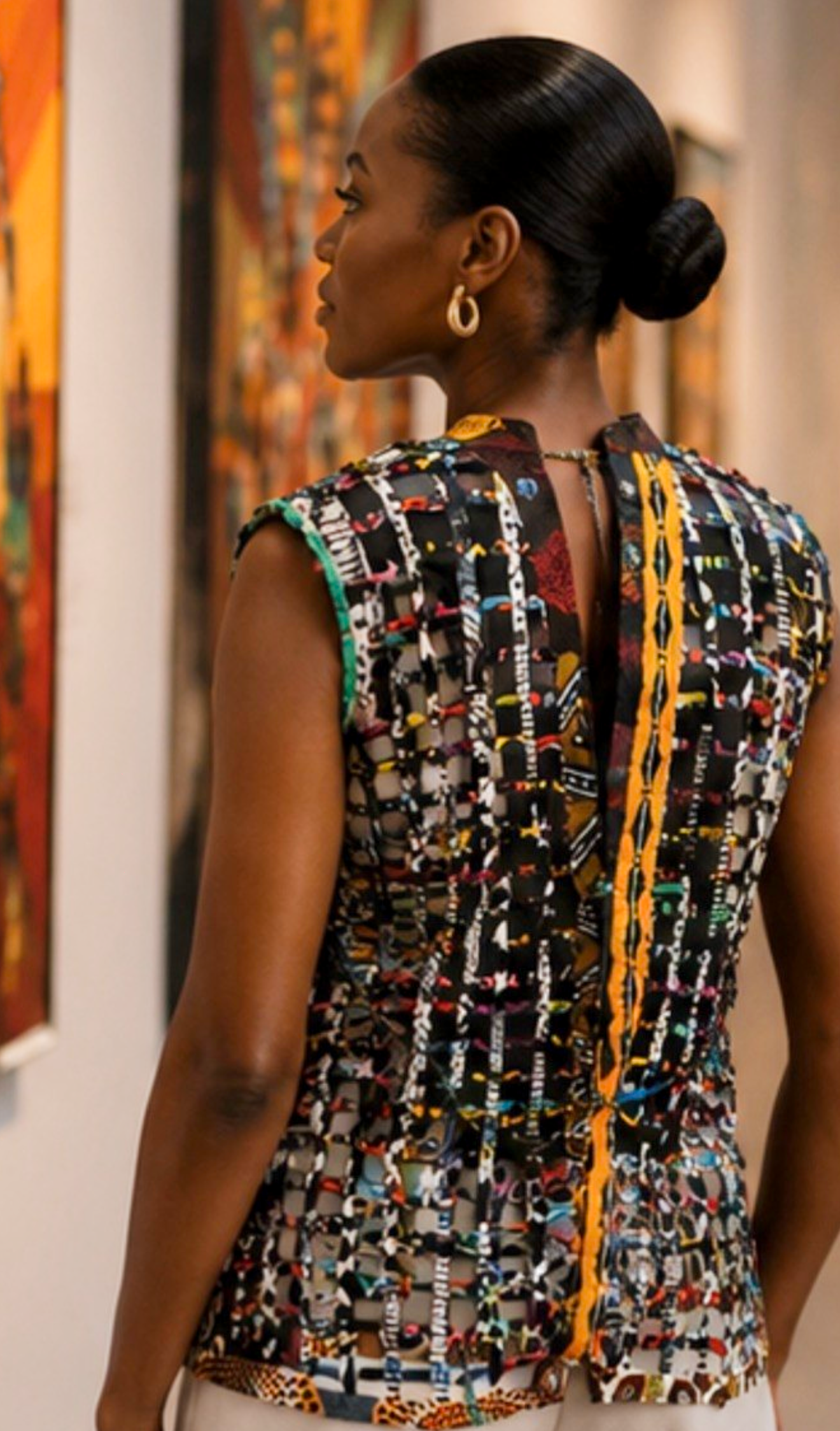 Women’s African Patchwork Open-Front Vest – Multicolor Statement Layer