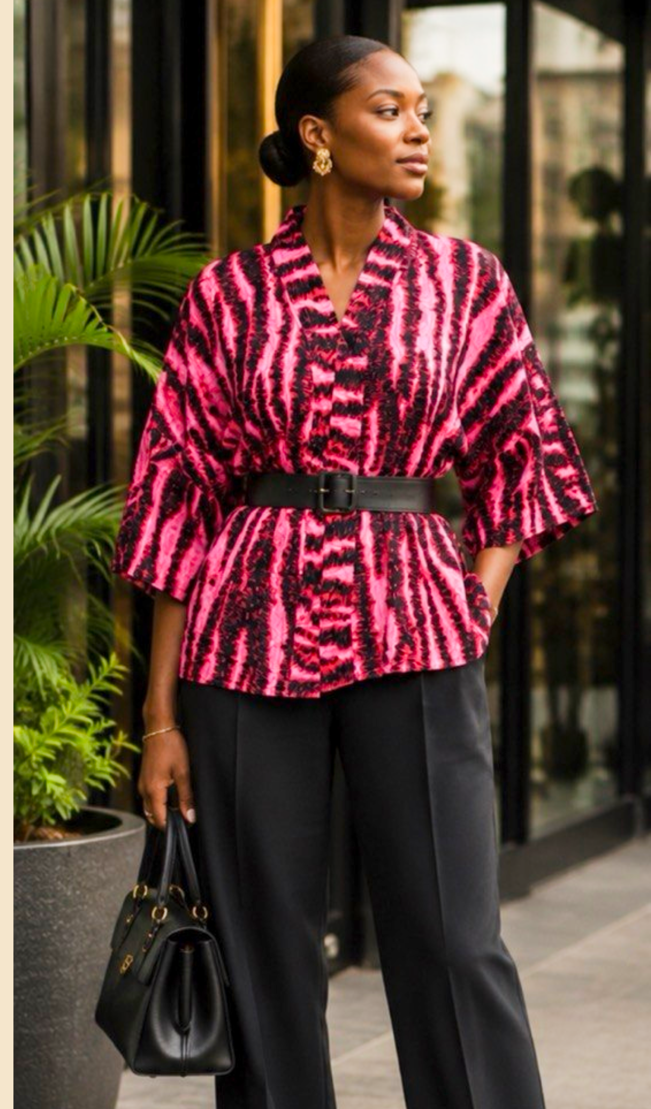 Women’s Pink & Black African Print Kimono-Style Top