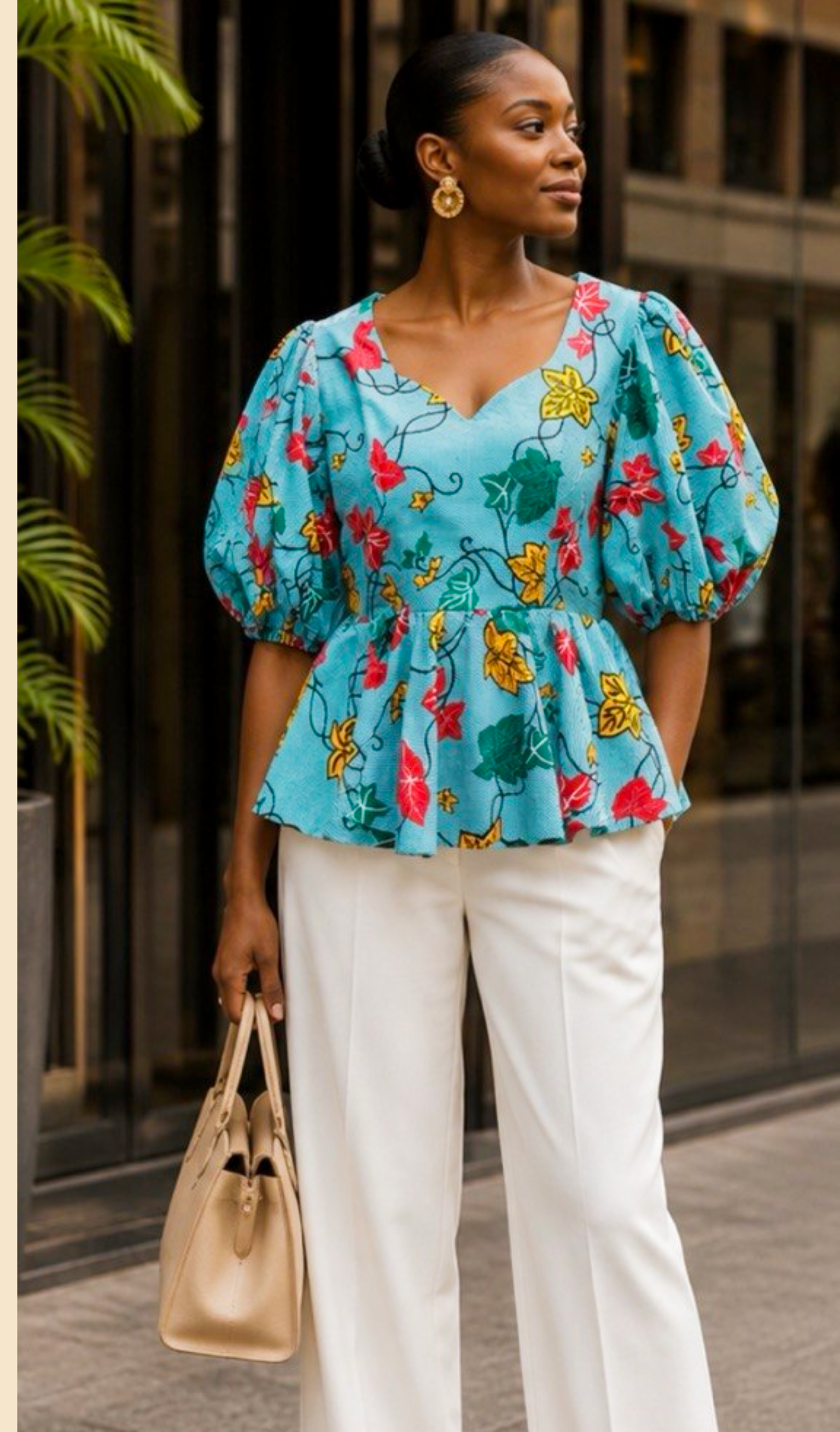 Women’s African Print Floral Peplum Top