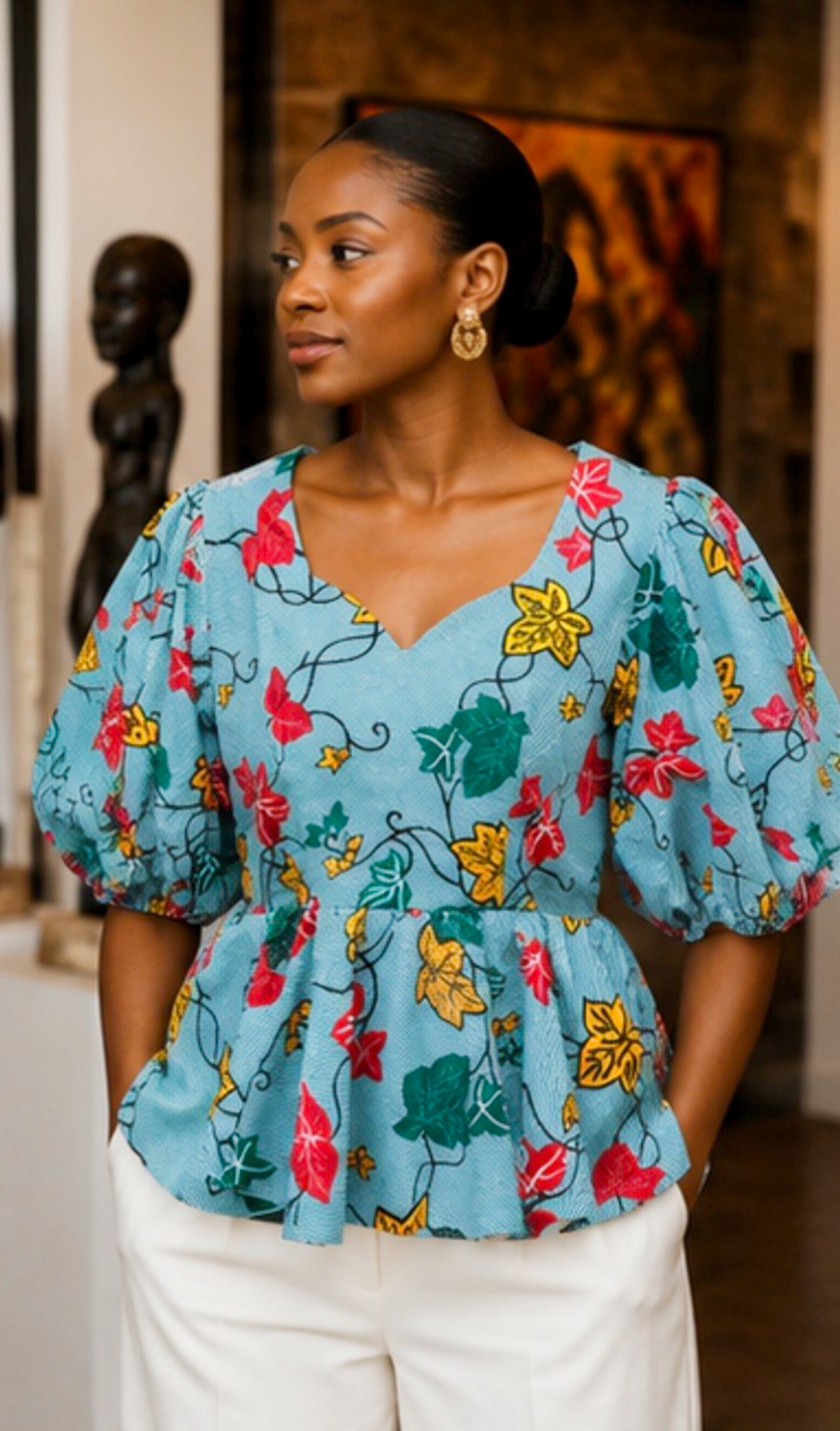 Women’s African Print Floral Peplum Top