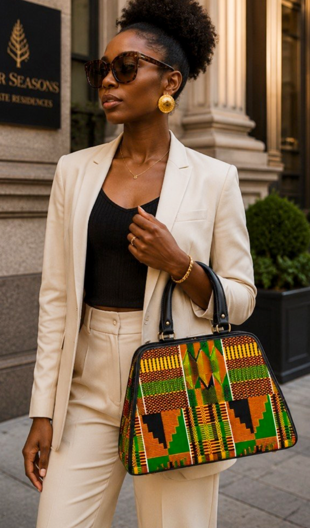 Kente Structured Handbag – Green, Gold & Black Heritage Design