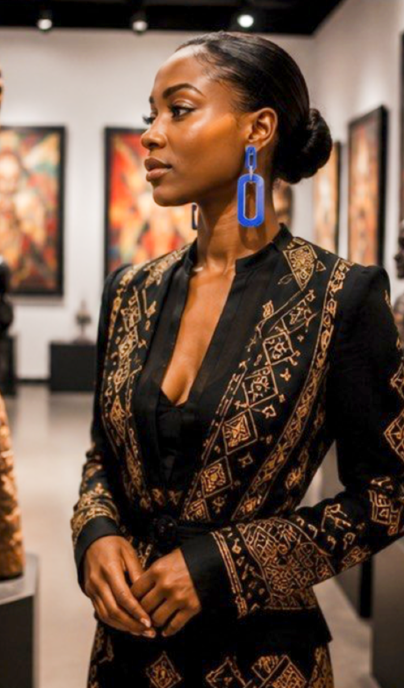 Blue & Silver Geometric Statement Drop Earrings