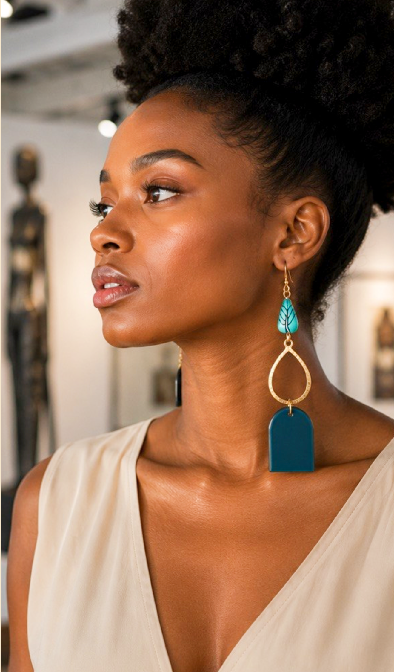 Turquoise & Gold Geometric Artisan Drop Earrings