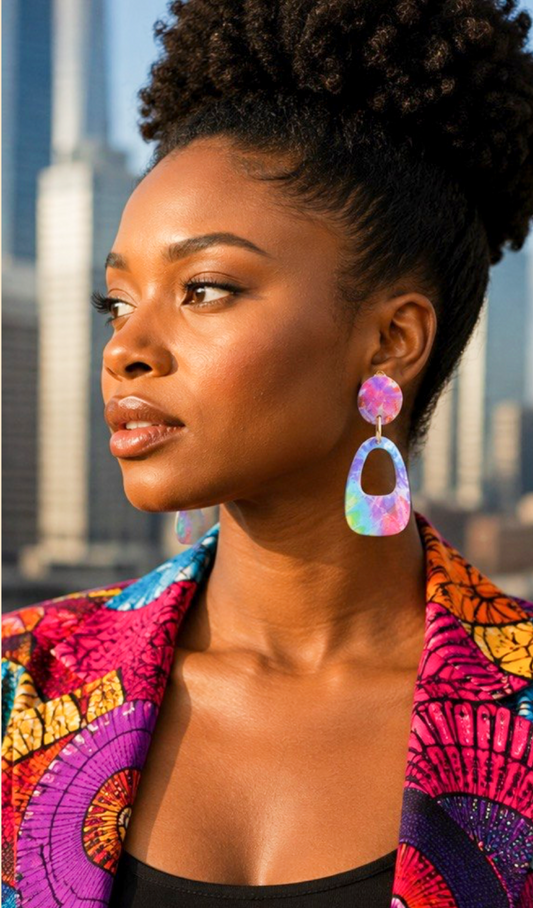 Multicolor Abstract Geometric Clip-On Drop Earrings