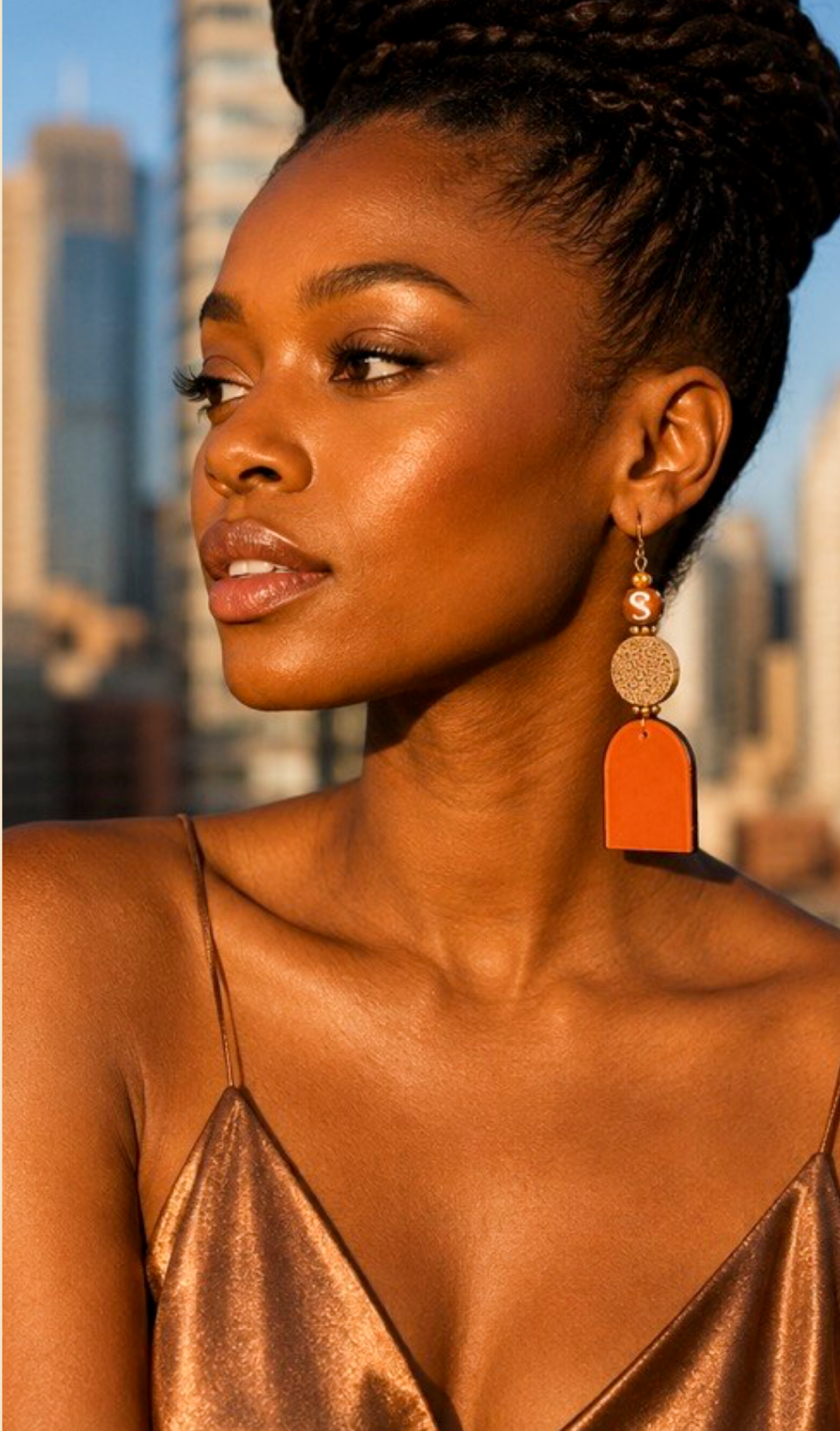 Burnt Orange & Wood Artisan Drop Earrings
