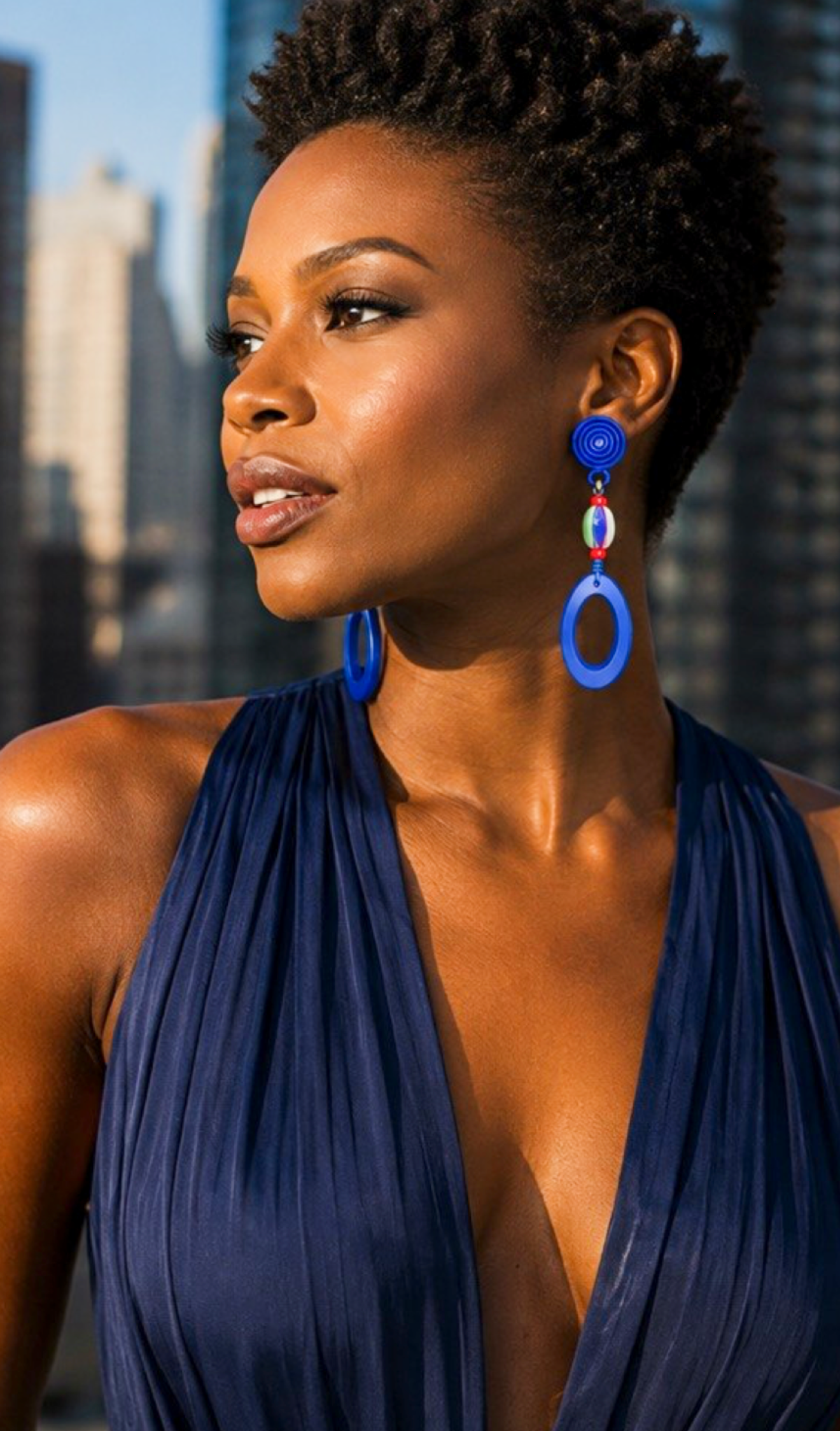 Cobalt Blue Spiral & Beaded Clip-On Drop Earrings
