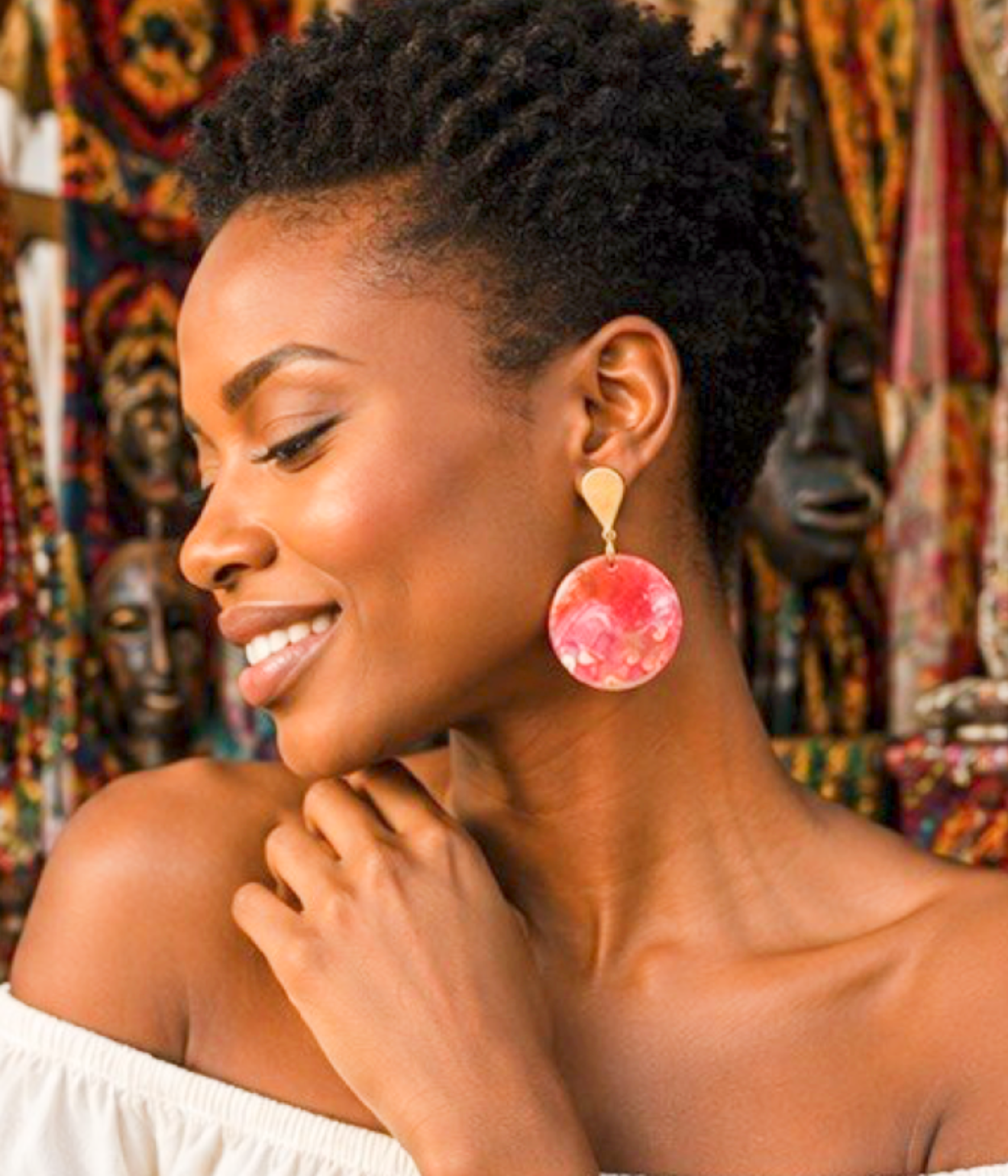 Pink & Gold Artisan Round Statement Earrings