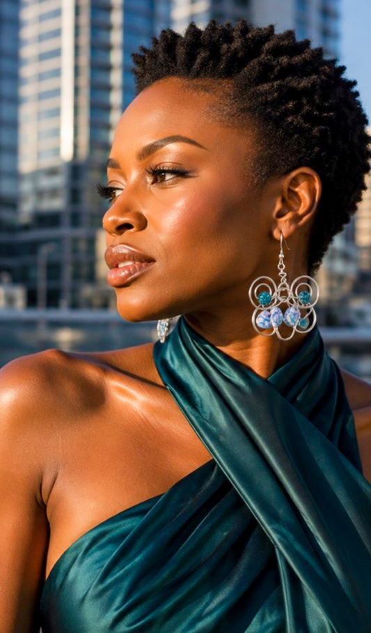 Turquoise Beaded Sculptural Wire Statement Earrings