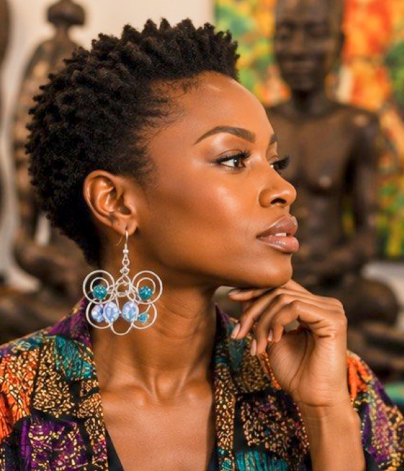 Turquoise Beaded Sculptural Wire Statement Earrings