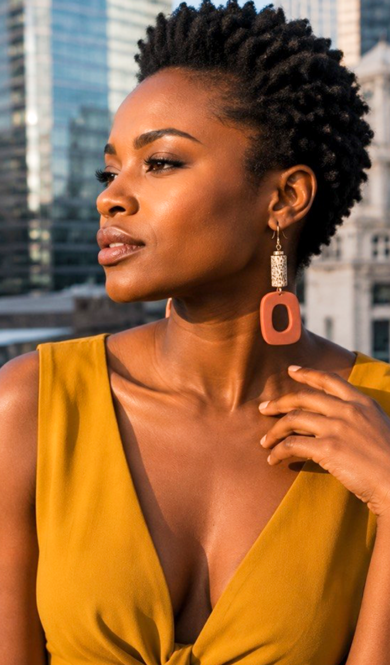 Brown Geometric Artisan Drop Earrings with Animal-Print Accents