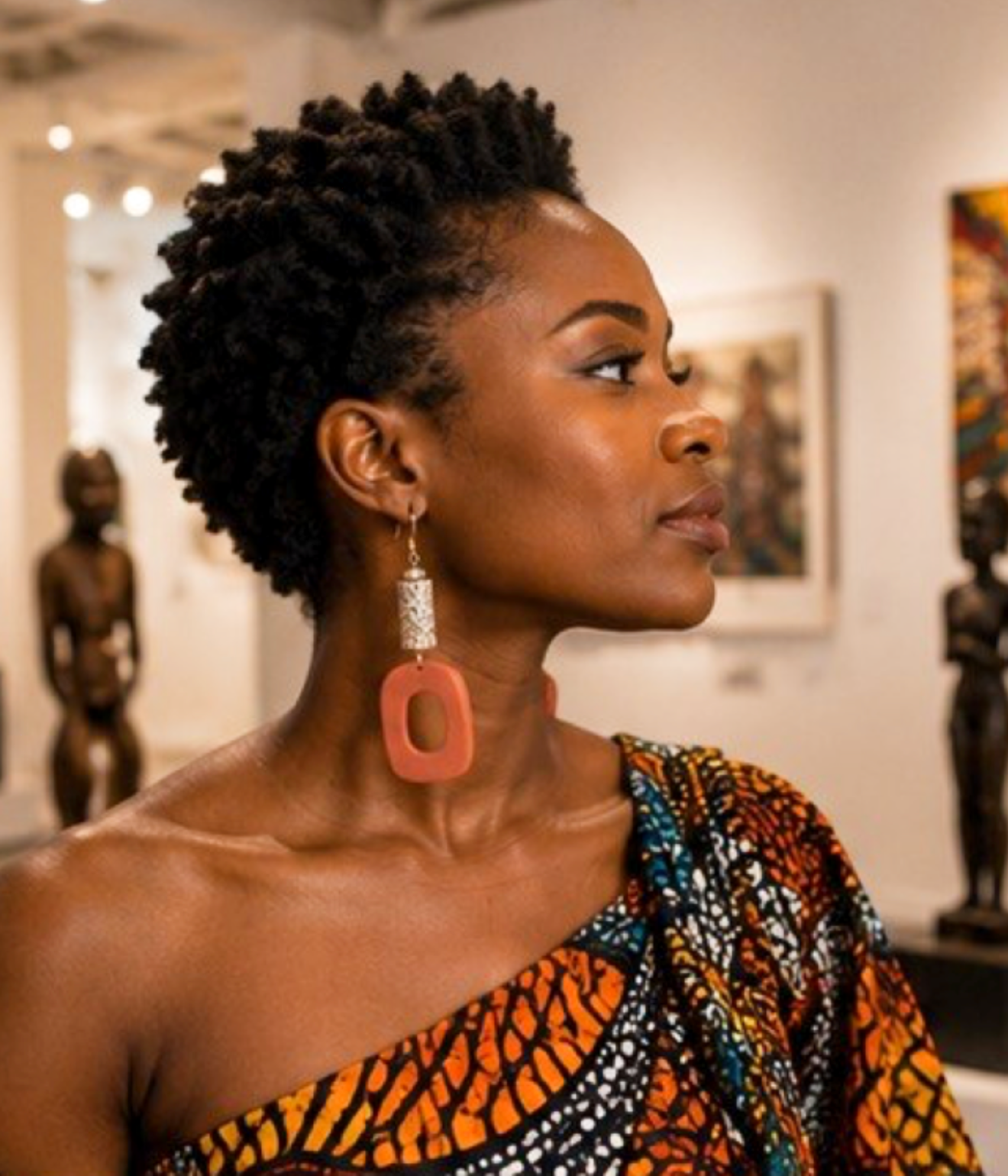 Brown Geometric Artisan Drop Earrings with Animal-Print Accents