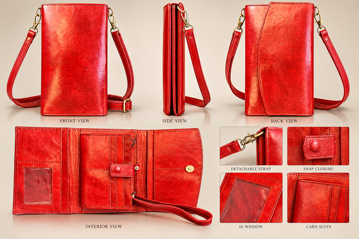 Women's Genuine Leather Crossbody Wallet with detachable strap