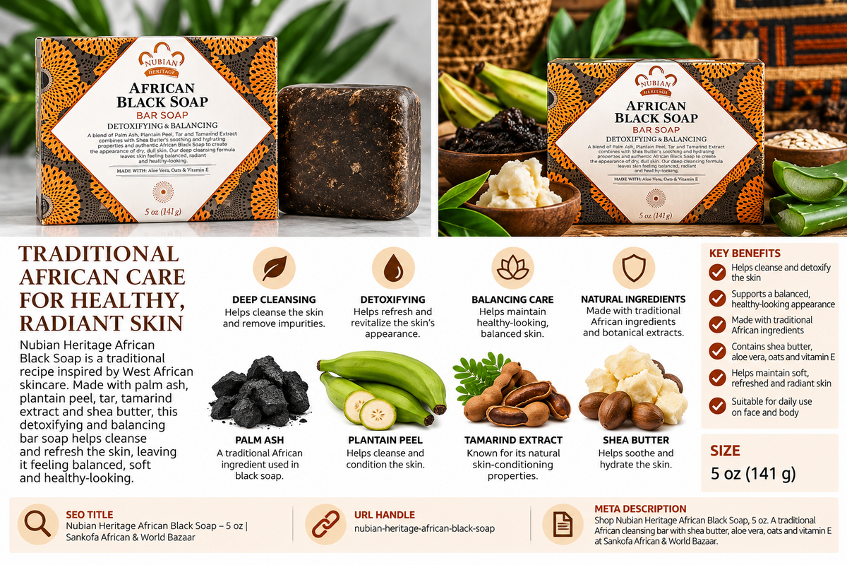 Nubian Heritage African Black Soap – Detoxifying & Balancing Bar Soap