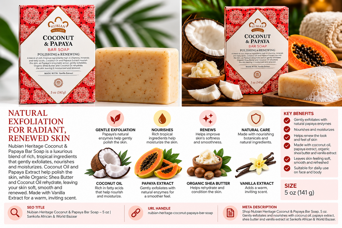 Nubian Heritage Coconut & Papaya Bar Soap – Polishing & Renewing | 5 oz