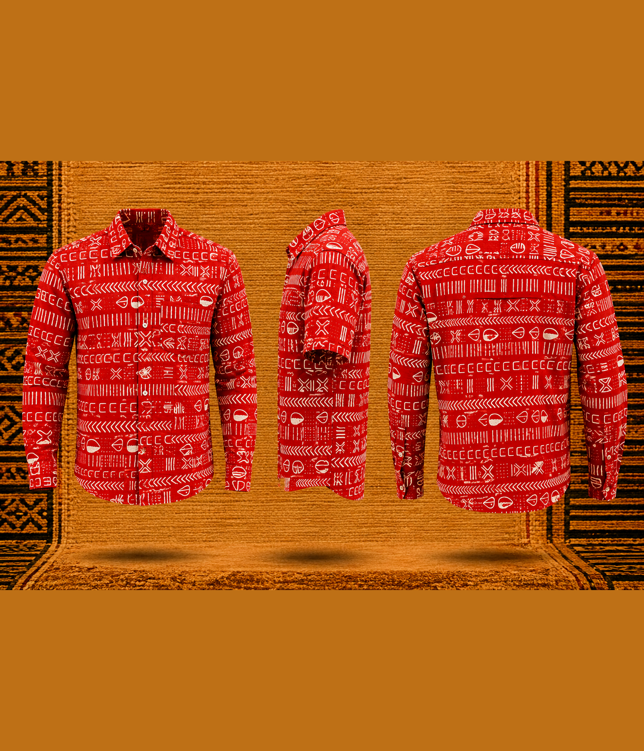 African Mud Cloth Print Long-Sleeve Shirt